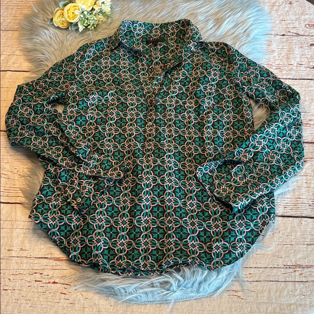 J. Crew Lattice Medallion Popover Silk Blend Blouse sz 2